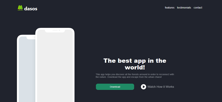 Dasos - App landing page template (free)