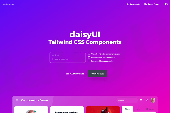 CSS UI Kit. Tailwind CSS. Infinity code Sans.