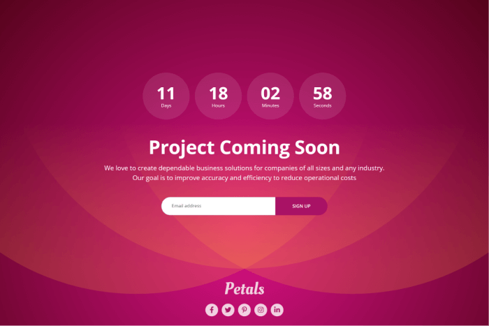 petals html coming soon template