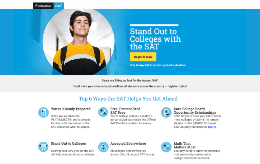 college board high converting landing page