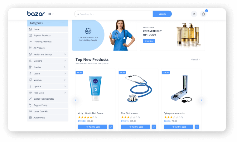 bazar react online pharmacy ecommerce store