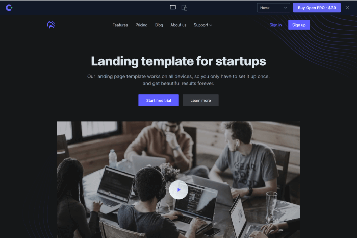 Open Pro Tailwind CSS Landing page template