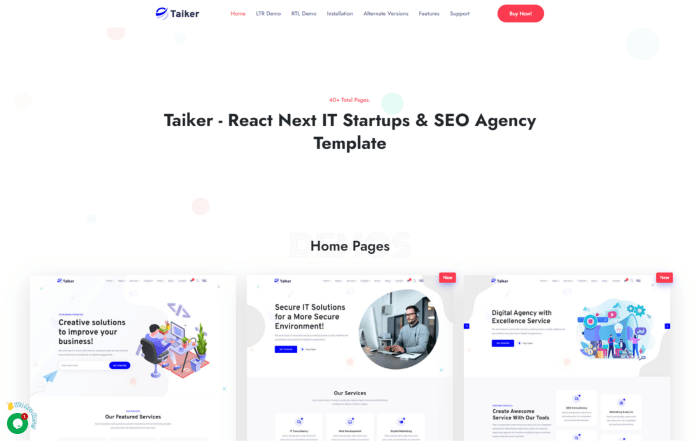 Taiker React nextjs it startups & seo agency template