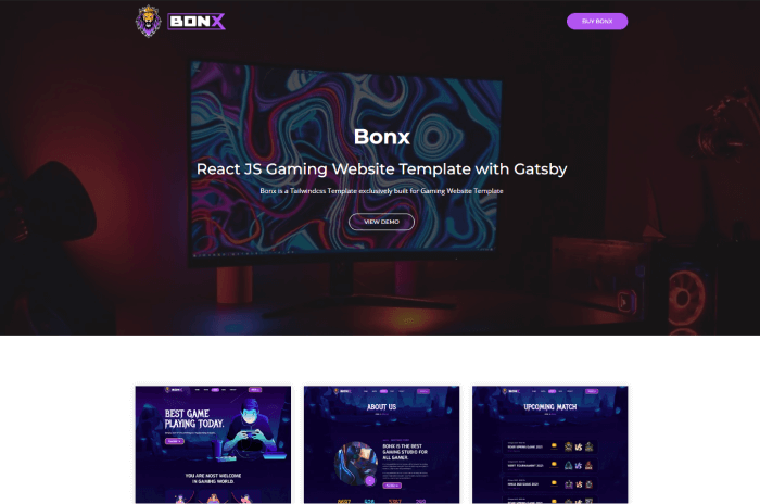 Bonx React Gatsby Gaming Website template