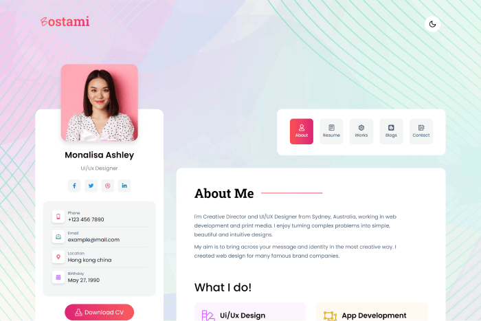 Bostami Tailwind CSS Personal Portfolio React Template