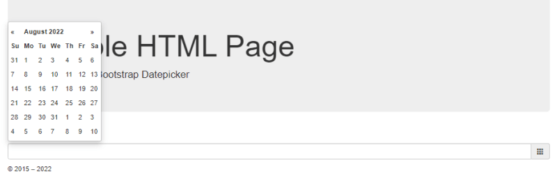 Simple HTML Page With Bootstrap Datepicker 