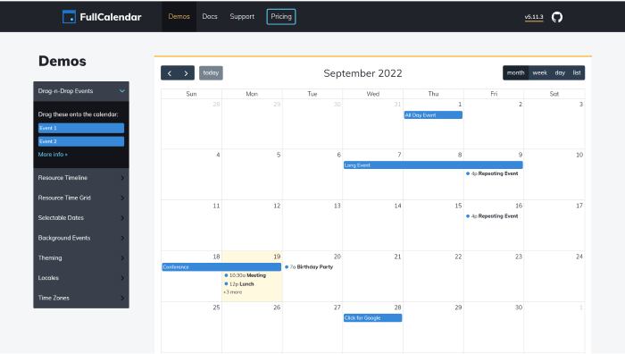 Fullcalendar JavaScript Calendar Plugin