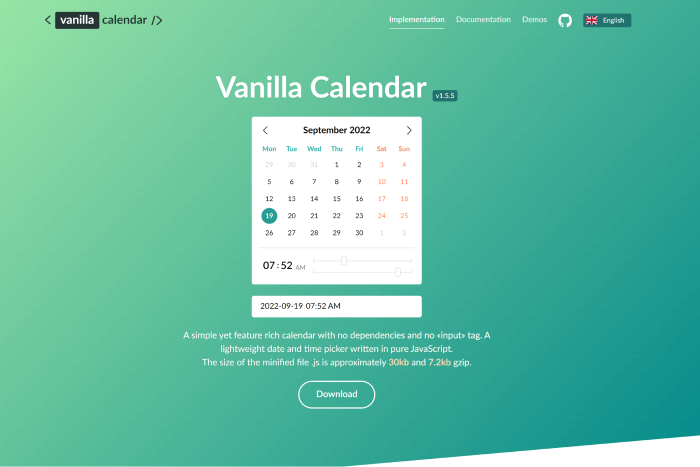 Vanilla Calendar.js